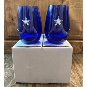 Set of 4 Blue Glass Dallas Cowboys Tumblers with Star Design